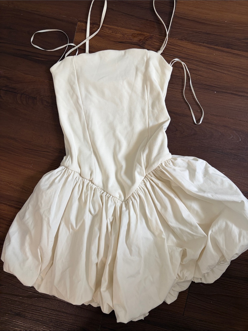 Ivory Spaghetti Strap Bubble Hem Dress Skort shorts